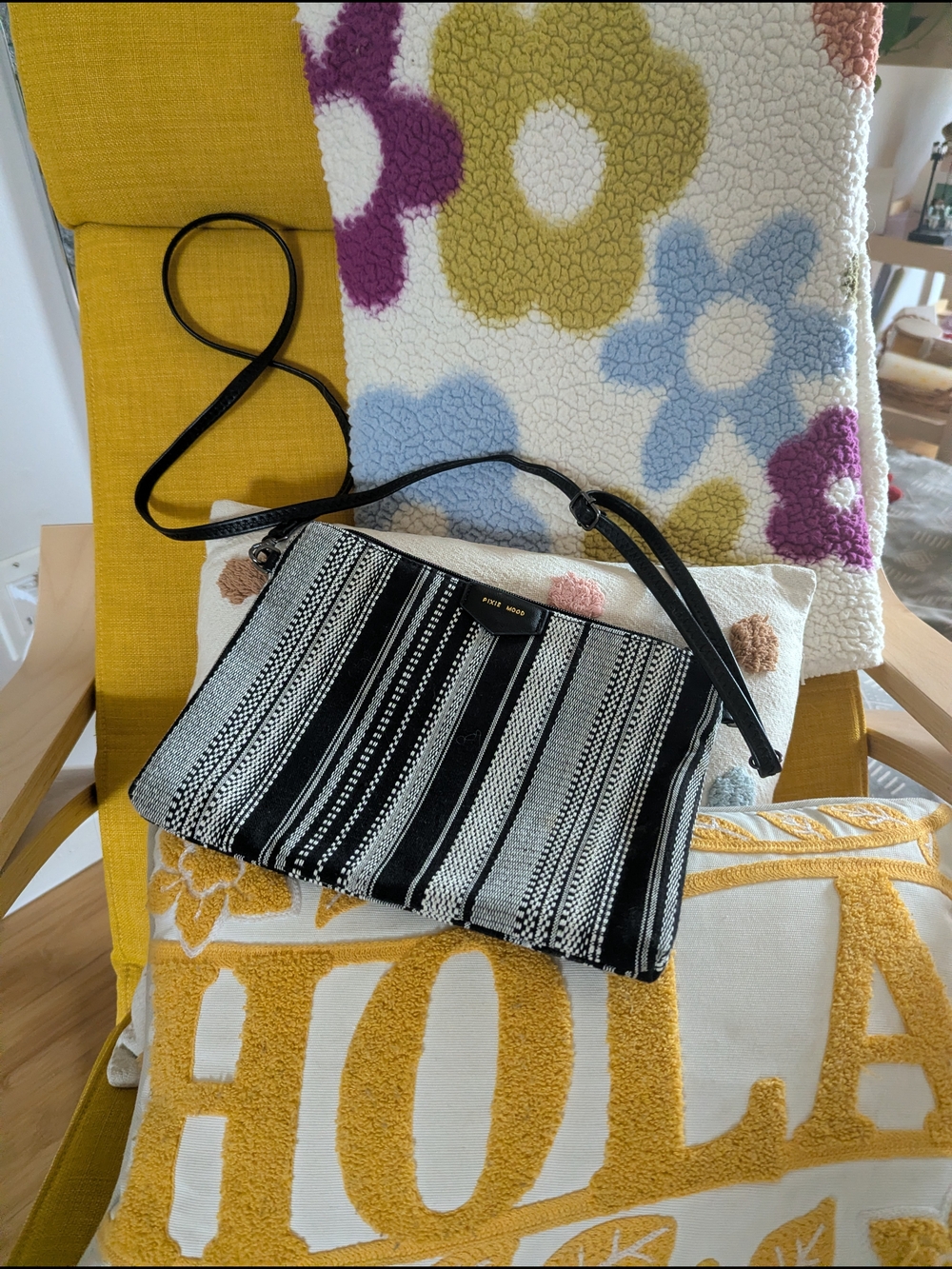 Women's Black & White Striped Crossbody Bag